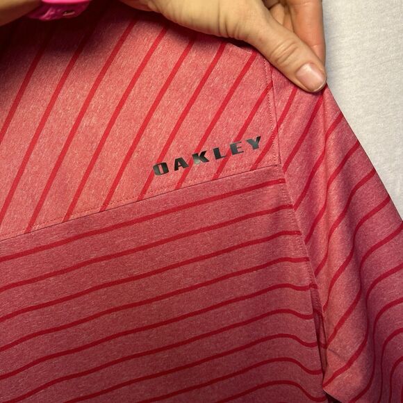 Oakley Mens Polo XL Extra Large Red Striped Short Sleeve Golf Casual Shirt - Picture 4 of 6